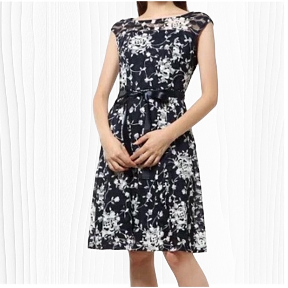 WOMEN’S ILLUSION NECK-LANE FLORAL MINI DRESS
